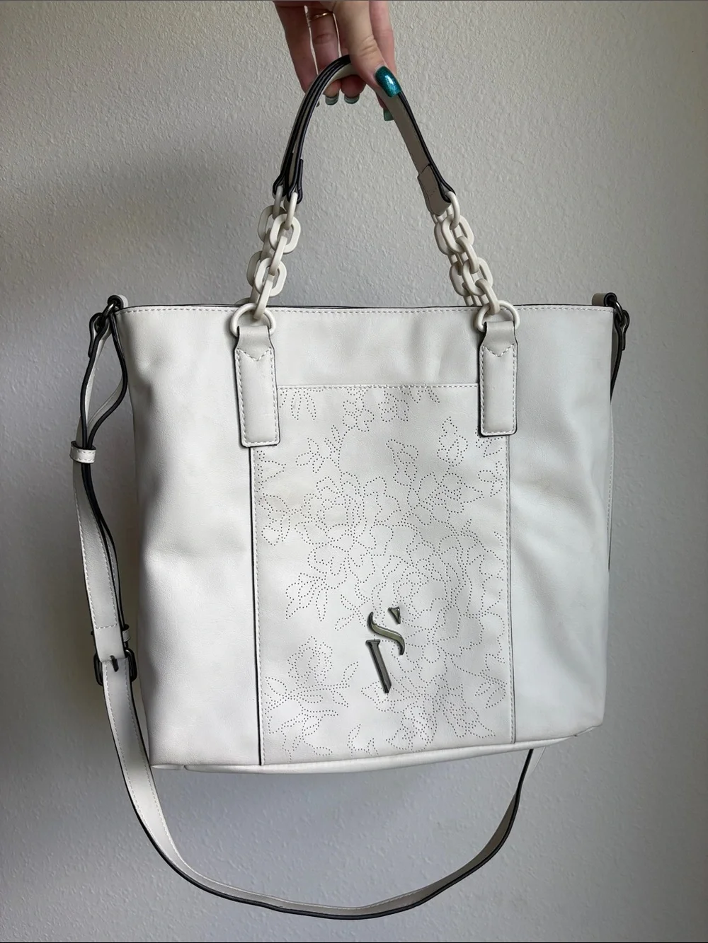 Simply Vera Vera Wang Floral Perforated Tote Bag with Chain Handle